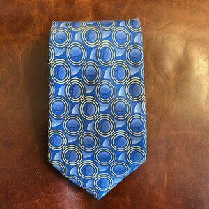 Ranson Paris Men's Tie Bright Blue Yellow Concentric Circle Geometric Hand Made